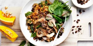 Celebrate Health pumpkin risotto with mushrooms for a healthy dinner idea