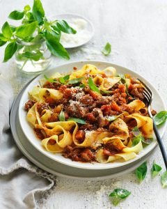 Slow cooked lamb ragu with papadelle