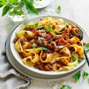 Slow cooked lamb ragu with papadelle